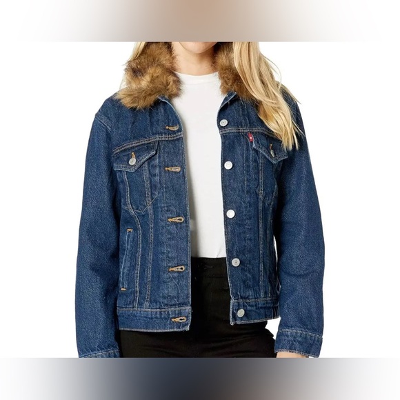 Levi's Blue Denim Jacket with Brown Faux Fur Collar - Picture 8 of 8